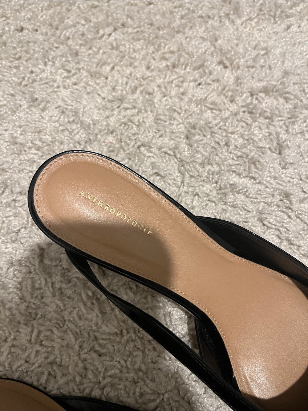 Anthropologie Black Patent Pointed-Toe Slingback Mules with Gold Buckle - Picture 7 of 11